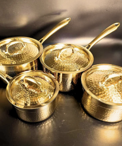 Set of 4 (1, 1.5, 2 & 2.5 Liter) Pure Brass Saucepan Hammered with Tin Coating Inner Side | Kalai | with Lid.